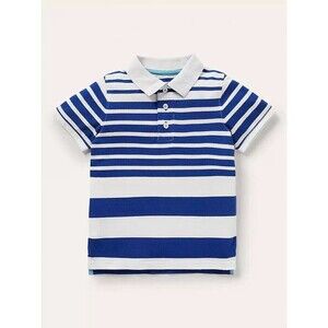 Mini Boden Boy's Stripe Pique Polo Shirt Ivory College Blue 2-3Y